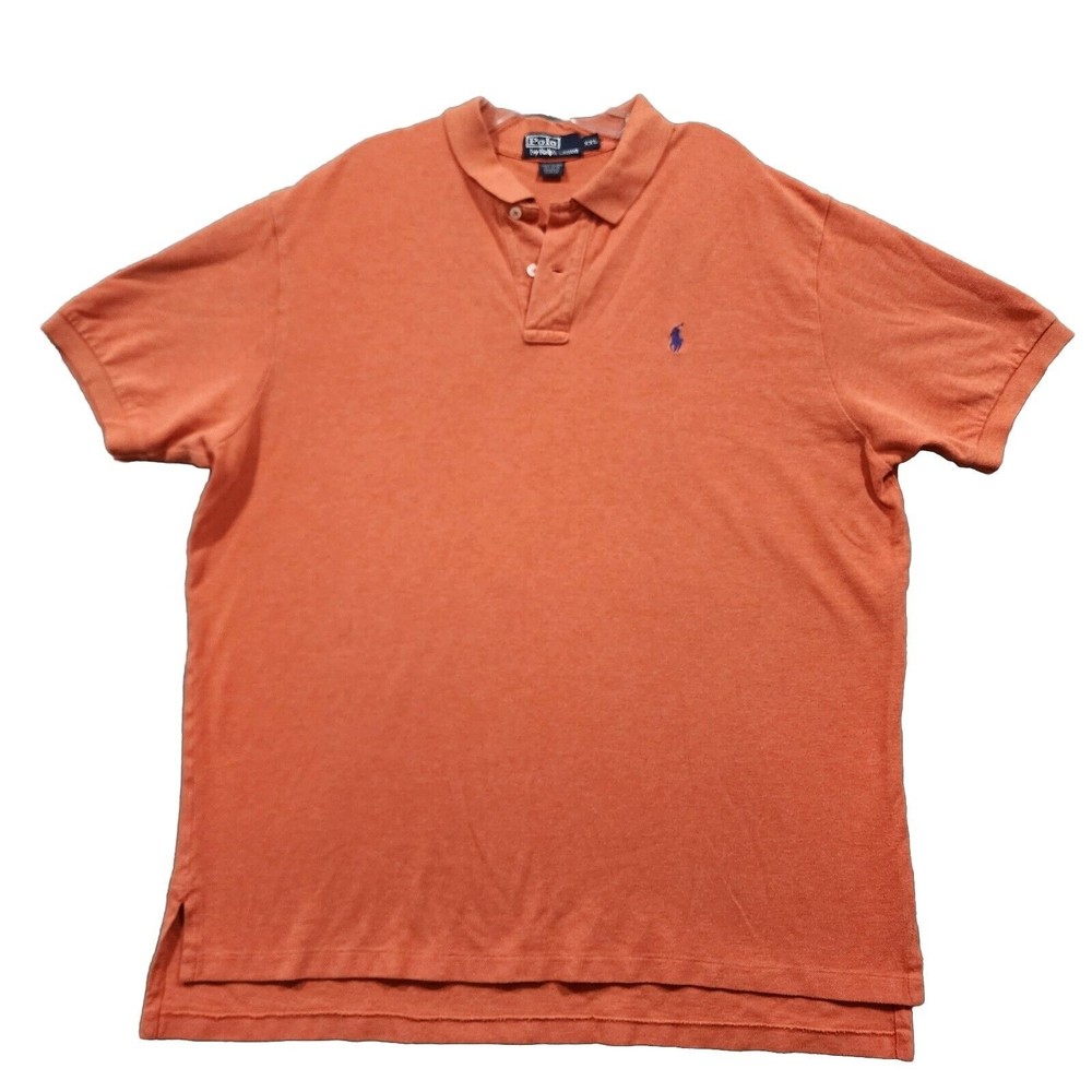 Ralph Lauren Polo Shirt Mens 2XL Orang Solid 100% Cotton Blue Pony Vintage